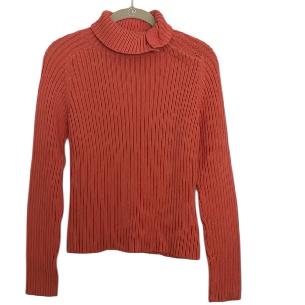 Vintage Canyon River Blues Cropped Cotton Ribbed Coral Turtleneck Sweater